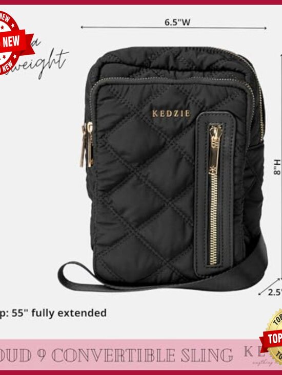Quilted Puffer Convertible Sling Bag with Interchangeable Strap